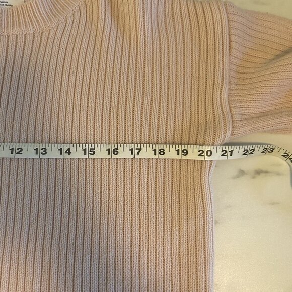 Lini Ribbed Crew Neck Sweater Size M Blush Pink Flare Sleeve Cropped Preppy - Picture 6 of 7